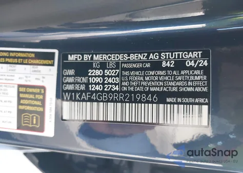 2024 Mercedes-Benz C 300 from USA, damaged, VIN W1KAF4GB9RR219846